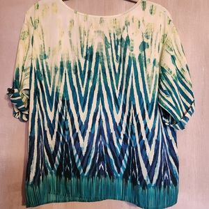 Christopher & Banks Cream & Teal Blouse Sz. S